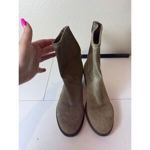 AGL Suede Ankle Boots Women 37.5 7.5 Taupe Block Heel Minimalist Designer Chic